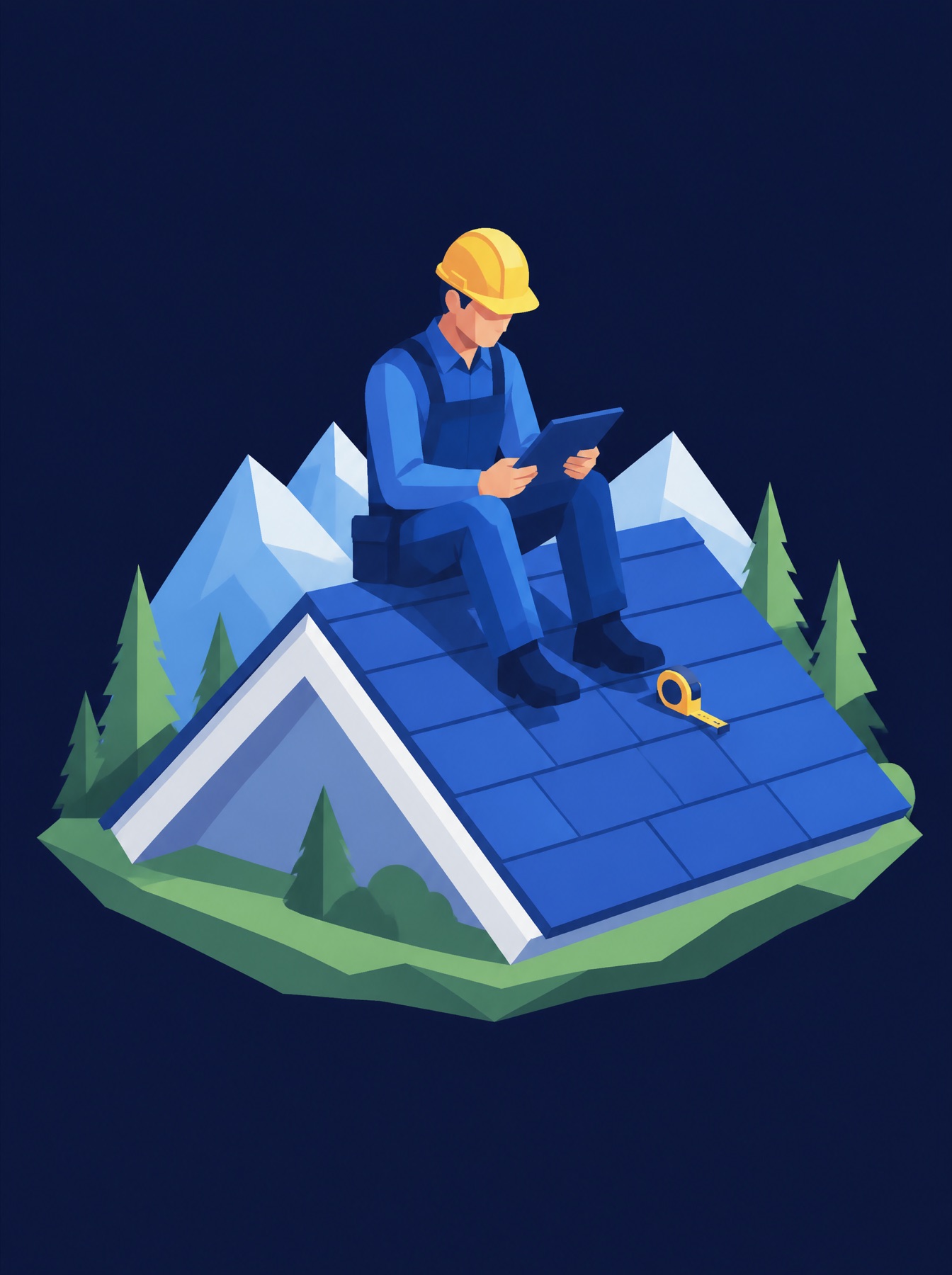 A roofer checks measurements on a tablet